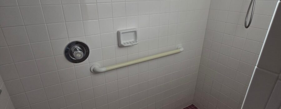 Bathroom demolition revealing hidden mold behind shower walls with selective tile salvage and mold remediation in University Park, Florida.