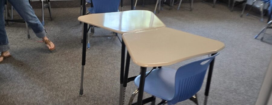 Freshly cleaned classroom carpet during spring break commercial carpet cleaning at a private school in Bradenton, Florida.