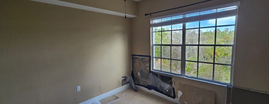 Condominium mold remediation after long-term leaking windows in Sarasota, Florida.