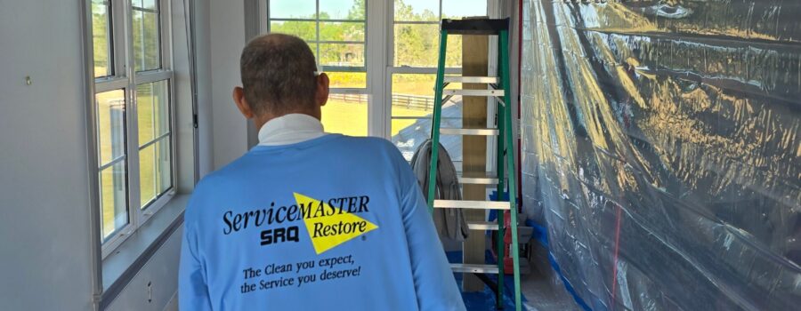 Containment, moisture mapping, selective drywall removal, structural drying, and mold remediation following window water intrusion in Bradenton, Florida.