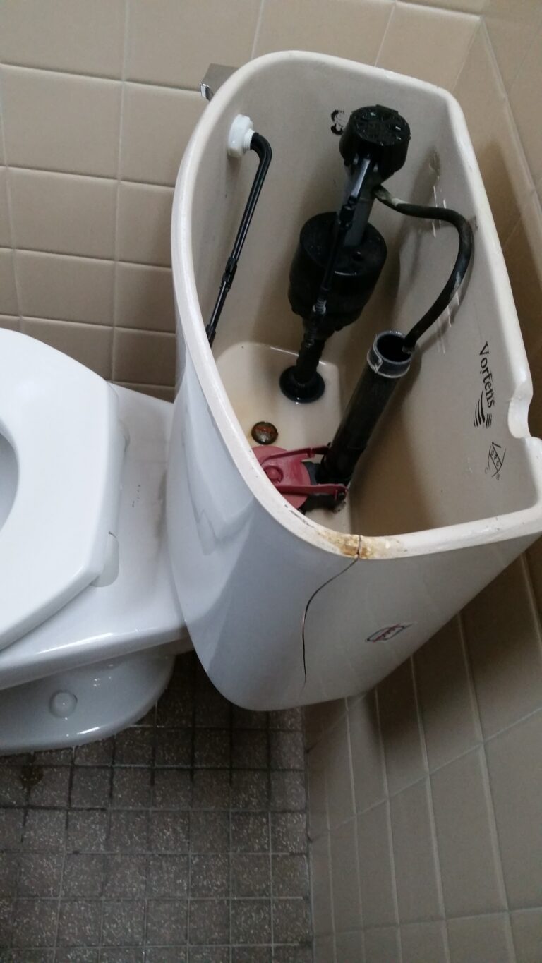 Toilet tank and bathroom inspected following toilet overflow water damage in Longboat Key Florida 34228